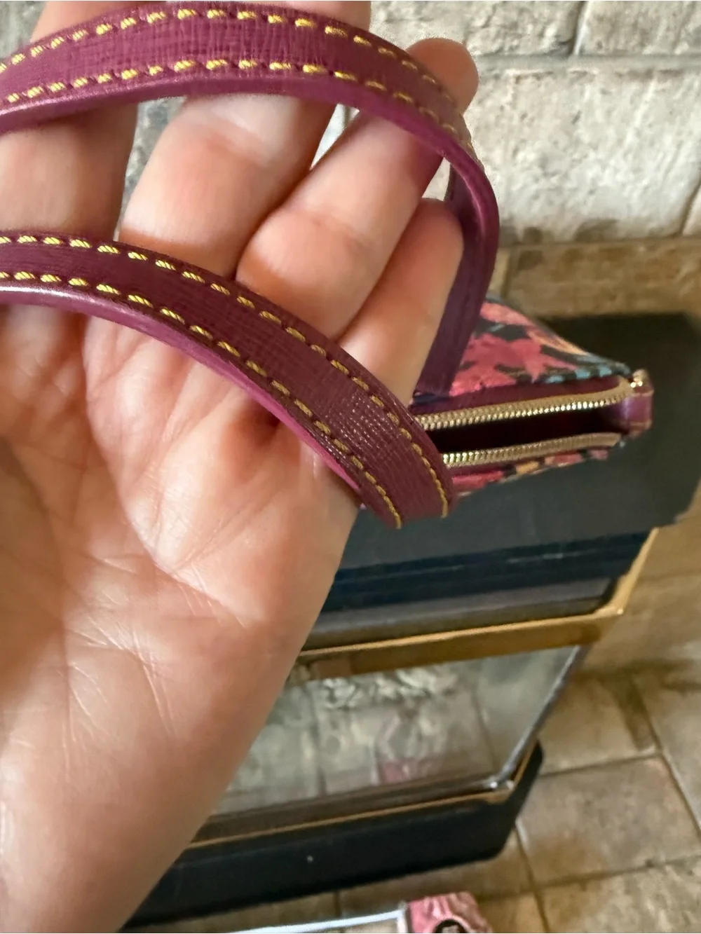 Dooney & Bourke Navy Floral Satchel with Magenta Trim